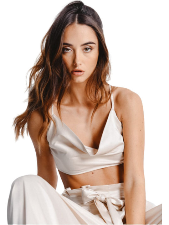 Women's Summer Crop Top with Straps Beige