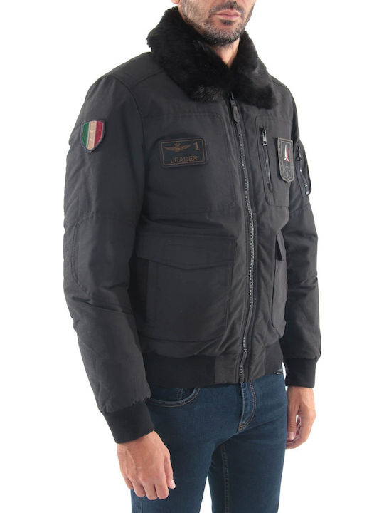 Aeronautica Militare Herren Winter Jacke Bomber Schwarz