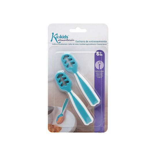 Kiokids Baby First Spoon Set from Silicone Light Blue 2pcs