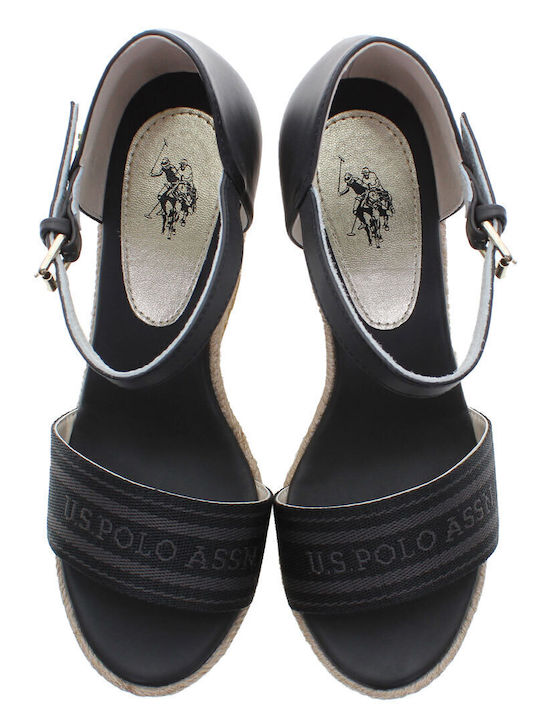 Women's Synthetic Leather Ankle Strap Platforms Black