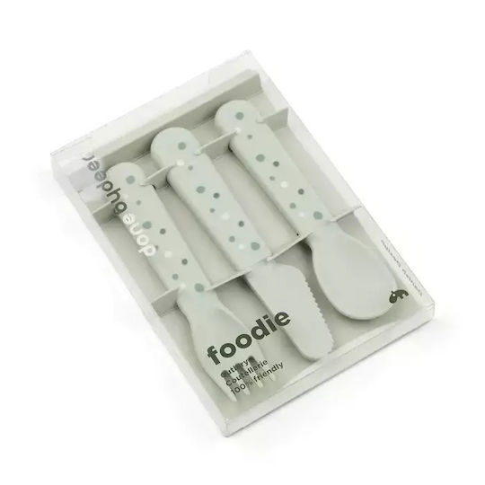 Done by Deer Baby Cutlery Set Happy Dots made of Plastic Green 2pcs