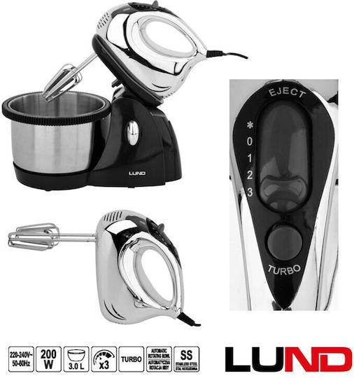Lund Μίξερ με Inox Κάδο 3lt Γκρι 200W