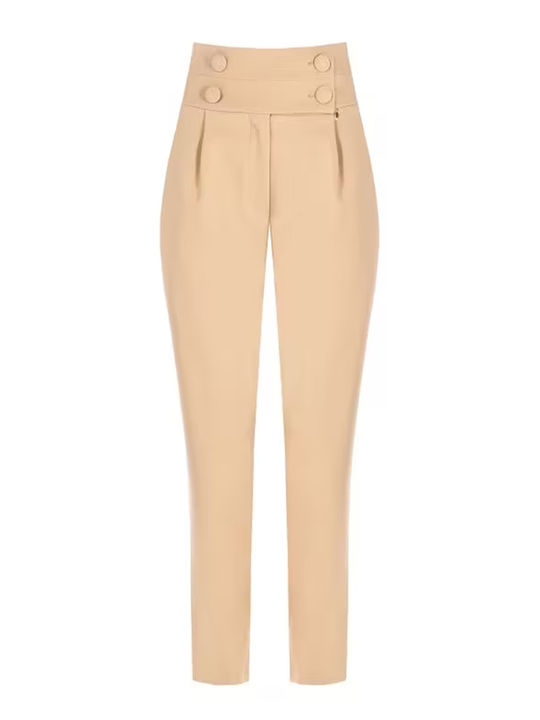 Γυναικείο Ψηλόμεσο Υφασμάτινο Παντελόνι Μπεζ
