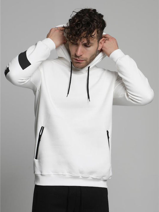 Herren Sweatshirt Jacke mit Kapuze und Taschen Weiß