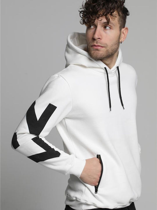 Herren Sweatshirt Jacke mit Kapuze und Taschen Weiß