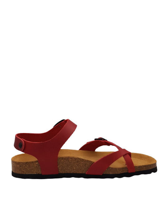 Plakton Leather Women's Flat Sandals Anatomic With a strap In Red Colour