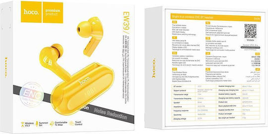 Hoco EW39 In-ear Bluetooth Handsfree Ακουστικά με Θήκη Φόρτισης Κίτρινα