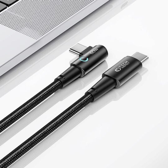 Tech-Protect Ultraboost ”L” Angle (90°) / Braided USB 2.0 Cable USB-C male - USB-C 60W PD Γκρι 1m