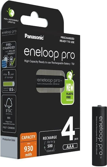 Panasonic Eneloop Pro Επαναφορτιζόμενες Μπαταρίες AAA Ni-MH 930mAh 1.2V 4τμχ