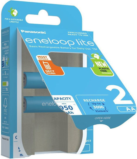 Panasonic Eneloop Lite Wiederaufladbare Batterien AA Ni-MH 950mAh 1.2V 2Stück