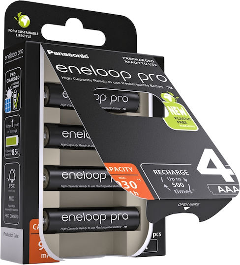 Panasonic Eneloop Pro Επαναφορτιζόμενες Μπαταρίες AAA Ni-MH 930mAh 1.2V 4τμχ