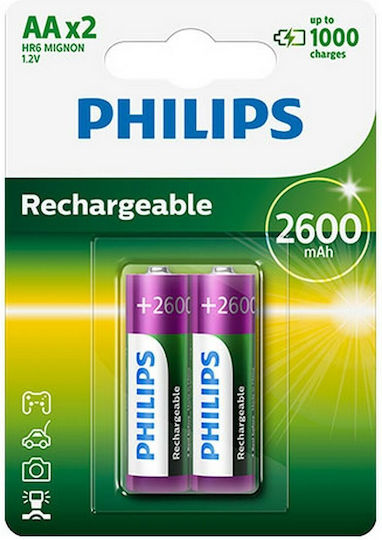 Philips Wiederaufladbare Batterien AA Ni-MH 2600mAh 1.2V 2Stück