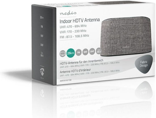 Nedis ANIR2512GY700 Εσωτερική Κεραία Τηλεόρασης (απαιτεί τροφοδοσία) σε Μαύρο Χρώμα Σύνδεση με Ομοαξονικό (Coaxial) Καλώδιο