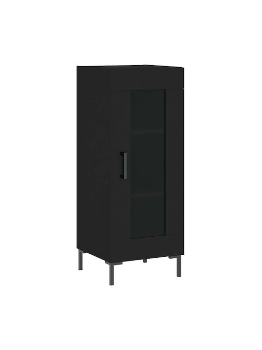 Floor-standing Living Room Display Cabinet made of Particleboard with Glass Black 34.5x34x90cm