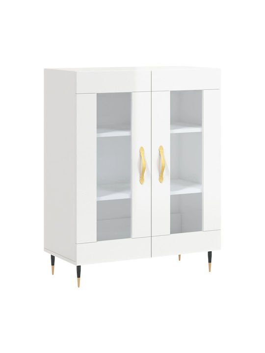 Floor-standing Living Room Display Cabinet made of Particleboard with Glass White 69.5x34x90cm