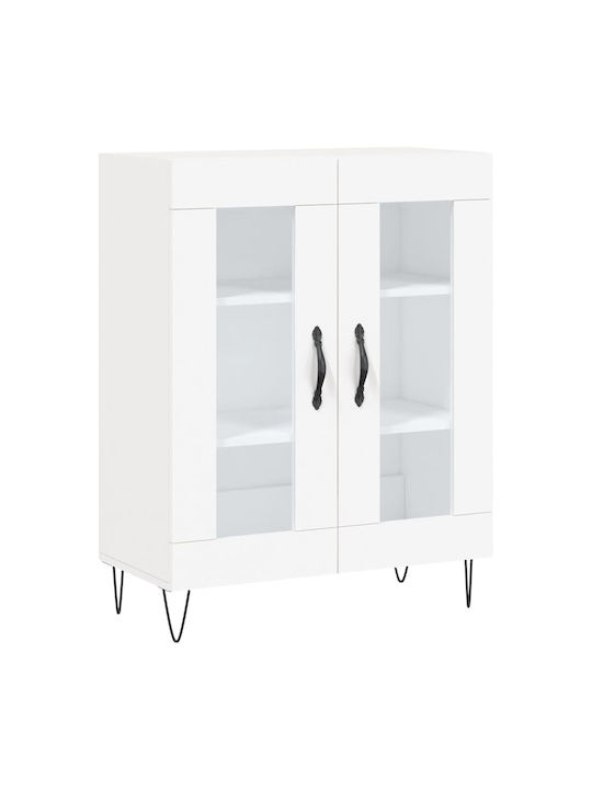 Floor-standing Living Room Display Cabinet made of Particleboard with Glass White 69.5x34x90cm