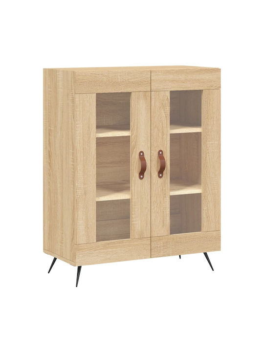 Floor-standing Living Room Display Cabinet made of Particleboard with Glass Brown 69.5x34x90cm