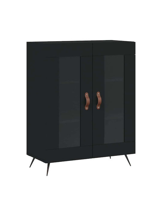 Floor-standing Living Room Display Cabinet made of Particleboard with Glass Black 69.5x34x90cm