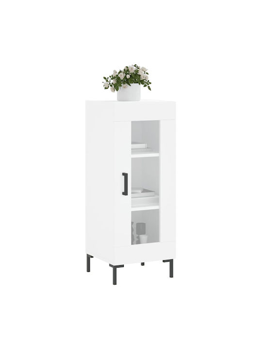 Floor-standing Living Room Display Cabinet made of Particleboard with Glass White 34.5x34x90cm