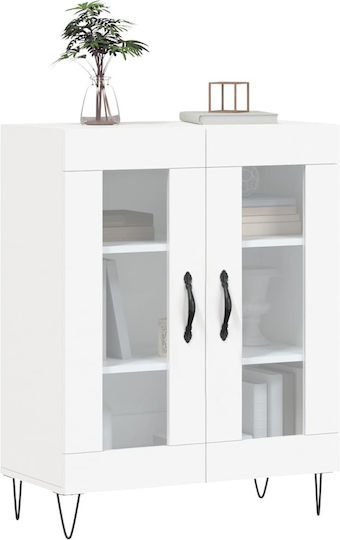 Wohnzimmer Standvitrine aus Spanplatte Weiß mit Glas 69,5 x 34 x 90 cm