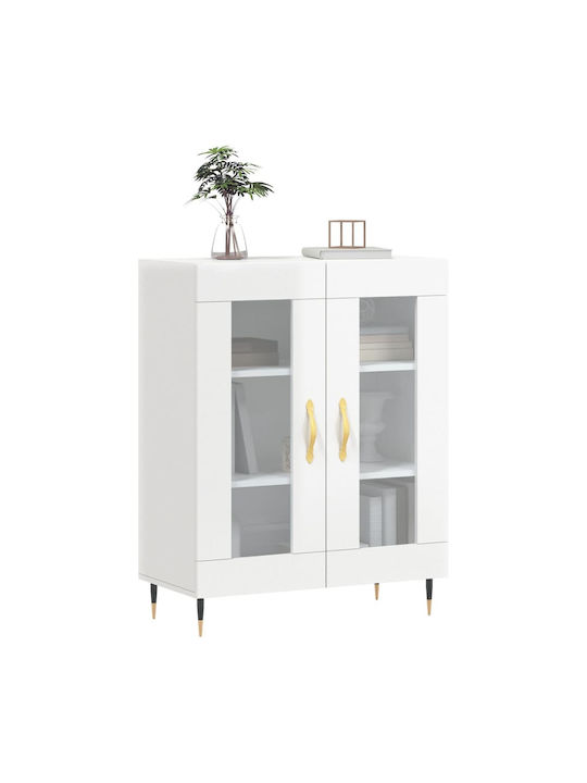 Floor-standing Living Room Display Cabinet made of Particleboard with Glass White 69.5x34x90cm