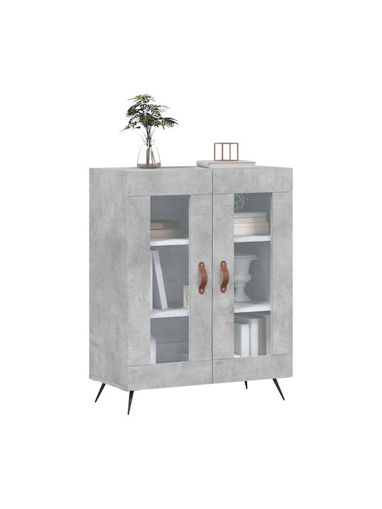 Floor-standing Living Room Display Cabinet made of Particleboard with Glass Gray 69.5x34x90cm