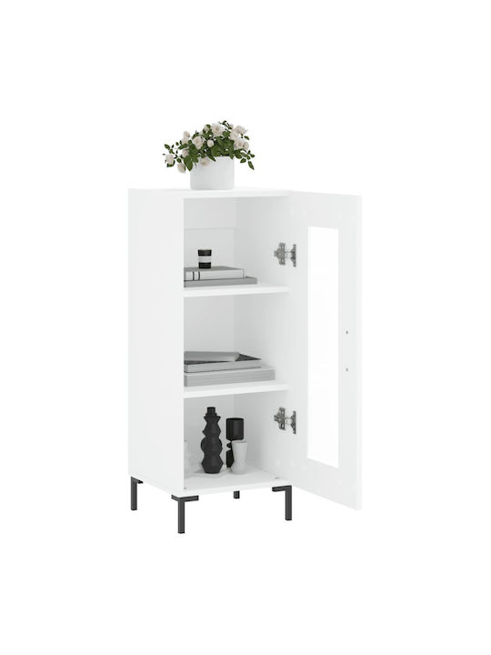 Floor-standing Living Room Display Cabinet made of Particleboard with Glass White 34.5x34x90cm