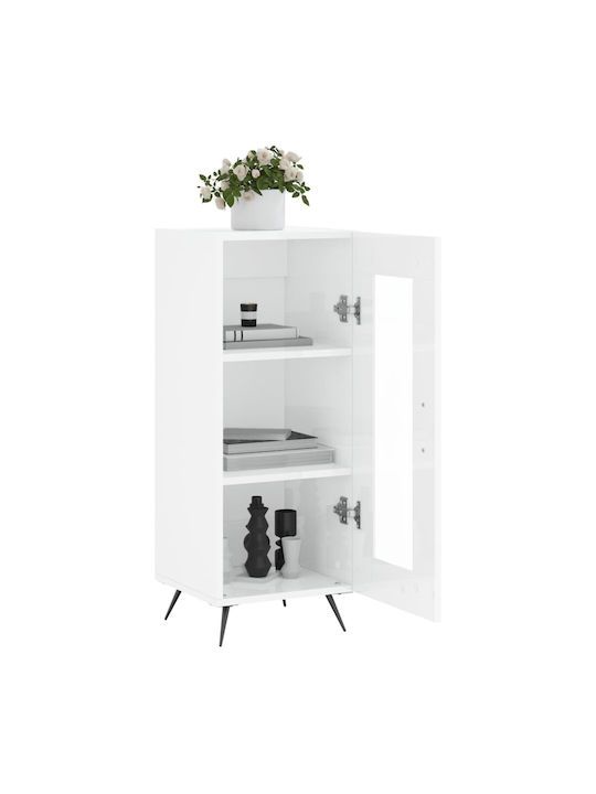 Floor-standing Living Room Display Cabinet made of Particleboard with Glass White 34.5x34x90cm