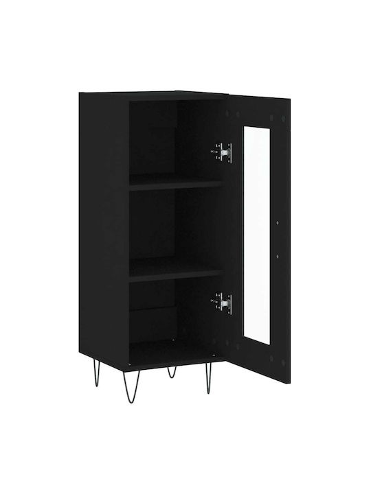 Floor-standing Living Room Display Cabinet made of Particleboard with Glass Black 34.5x34x90cm