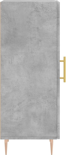 Vitrină de Sufragerie din Placă Aglomerată, Gri Beton, cu Geam, 34,5x34x90 cm