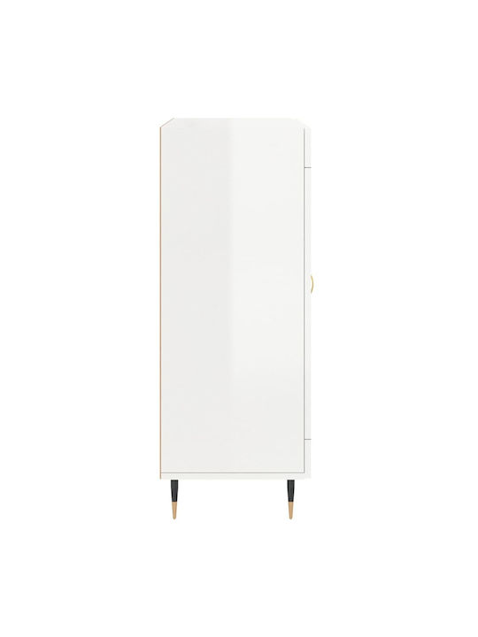 Floor-standing Living Room Display Cabinet made of Particleboard with Glass White 69.5x34x90cm
