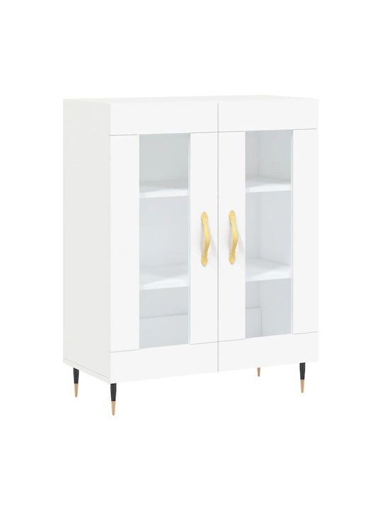 Floor-standing Living Room Display Cabinet made of Particleboard with Glass White 69.5x34x90cm