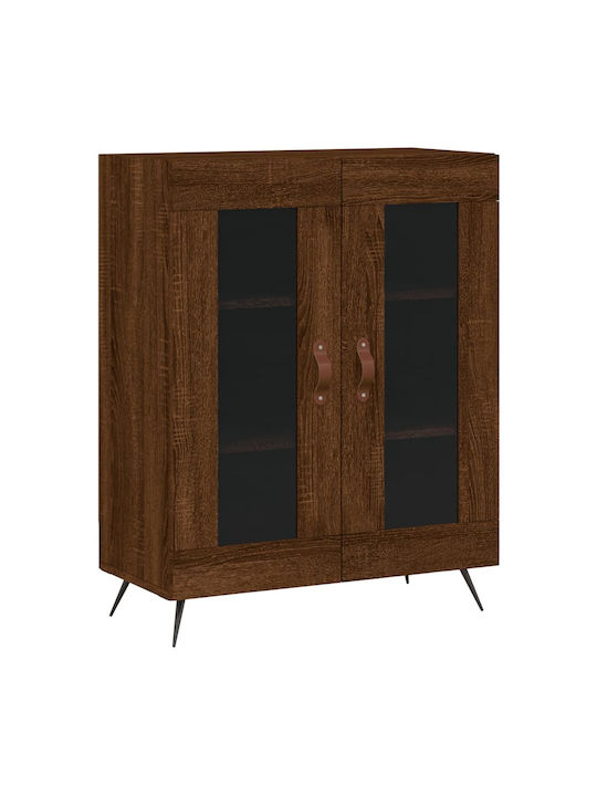 Floor-standing Living Room Display Cabinet made of Particleboard with Glass Brown 69.5x34x90cm