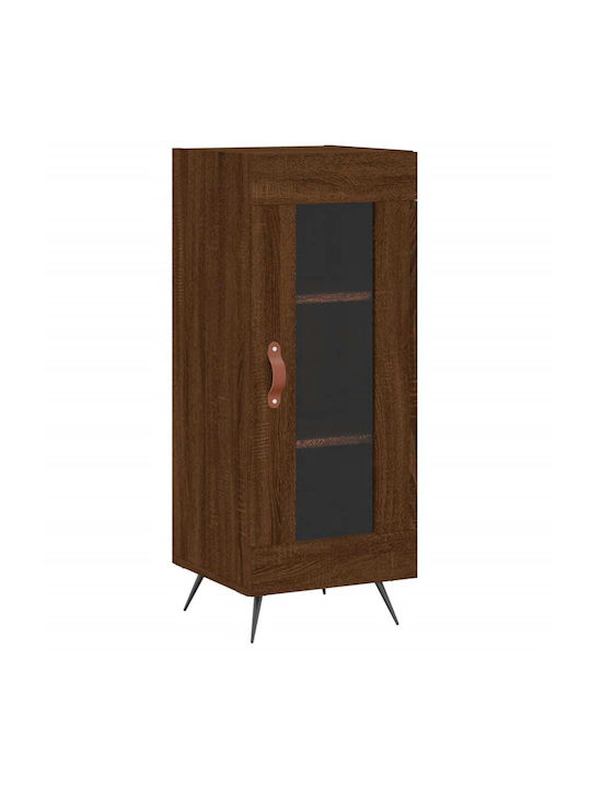 Floor-standing Living Room Display Cabinet made of Particleboard with Glass Brown 34.5x34x90cm