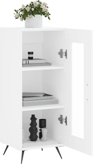 Vitrină de Podea pentru Sufragerie din Placă Aglomerată Albă cu Geam 34,5x34x90 cm
