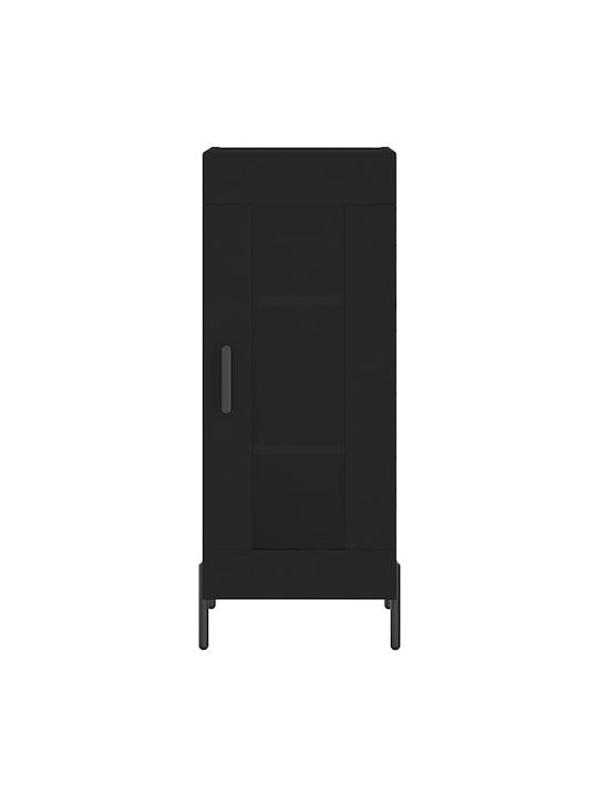 Living Room Display Cabinet made of Particle Board with Glass Black 34.5x34x90cm