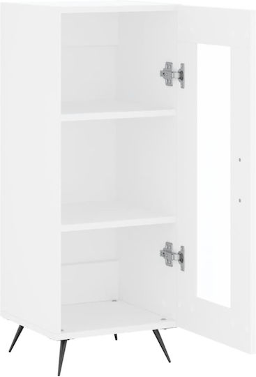 Vitrină de Podea pentru Sufragerie din Placă Aglomerată Albă cu Geam 34,5x34x90 cm
