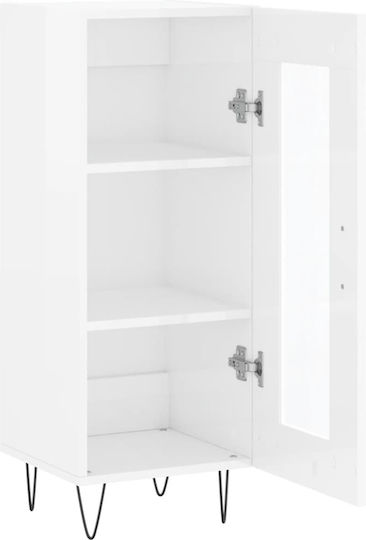 Living Room Display Cabinet from Particle Board with Windowed White 34.5x34x90cm