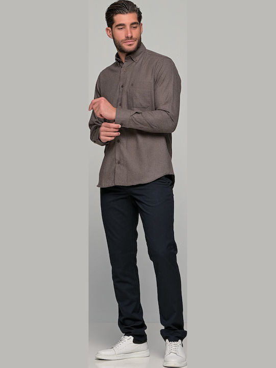 Long-sleeved Flannel Shirt Checked Brown