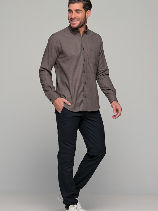 Long-sleeved Flannel Shirt Checked Brown