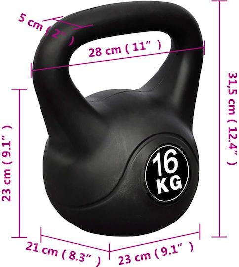 vidaXL Kettlebell PVC 16kg Black