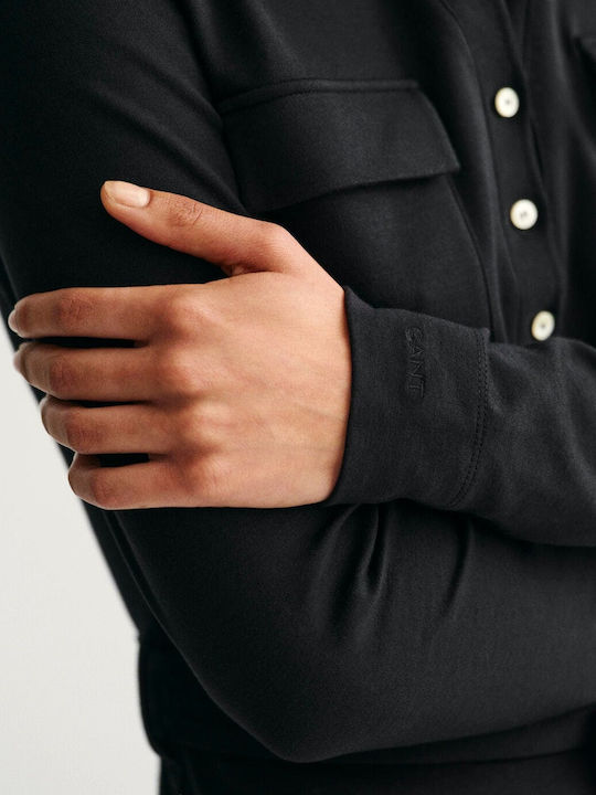 Midi Shirt Dress Long Sleeve Knitted Black