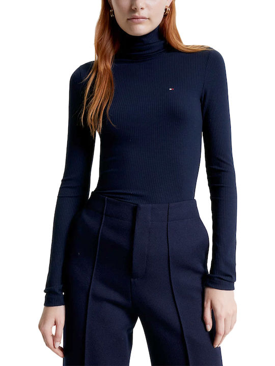 Tommy Hilfiger Women's Blouse Long Sleeve Turtleneck Blue