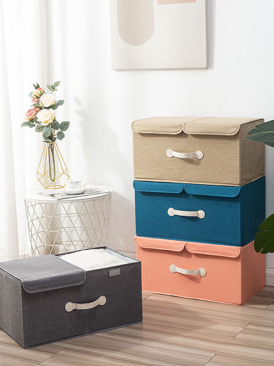 Smart Travel Fabric Storage Box with Lid Beige 26.5x20x16cm