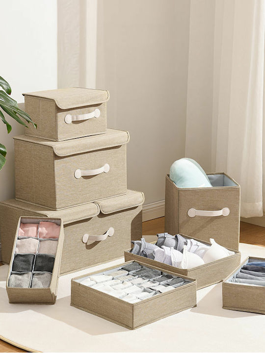 Smart Travel Fabric Storage Box with Lid Beige 26.5x20x16cm