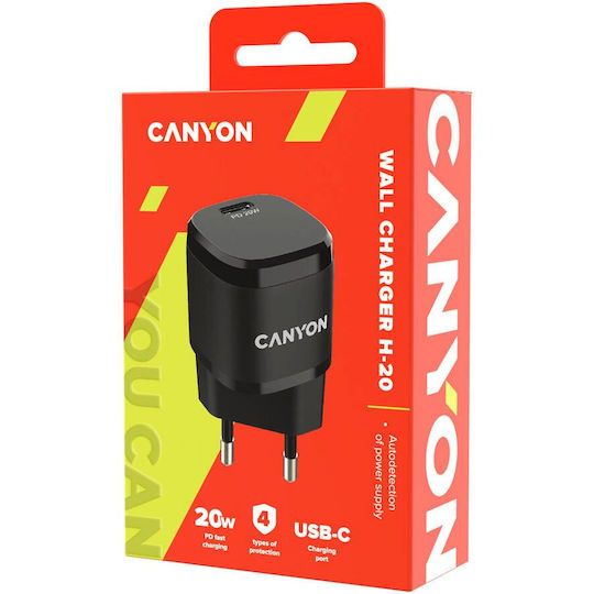 Canyon Φορτιστής Χωρίς Καλώδιο με Θύρα USB-C 20W Power Delivery Μαύρος (H-20-05 CNE-CHA20B05)