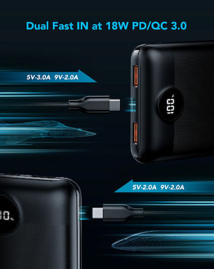 Veger S20 Power Bank 20000mAh 20W με 2 Θύρες USB-A και Θύρα USB-C Power Delivery / Quick Charge 3.0 Μαύρο