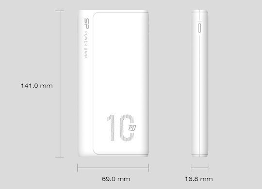 Silicon Power QP15 Power Bank 10000mAh 18W με 2 Θύρες USB-A και Θύρα USB-C Power Delivery / Quick Charge 3.0 Λευκό