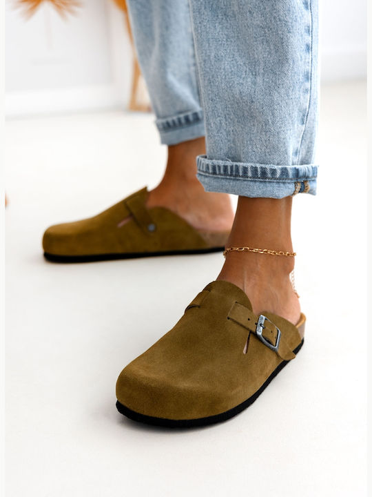 Anatomical Leather Women's Slippers Green