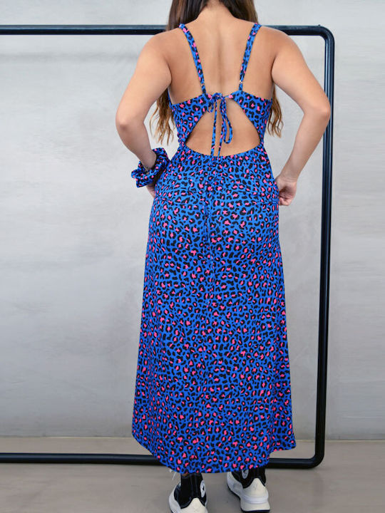 ILLUSION RT LONG DRESS ANIMAL PRINT BLUE MAGENTA LONG DRESS BLUE